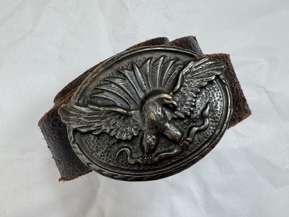 Vintage Italy Leather Belt Large Mythical Griffin Buckle Western Medieval L/XL